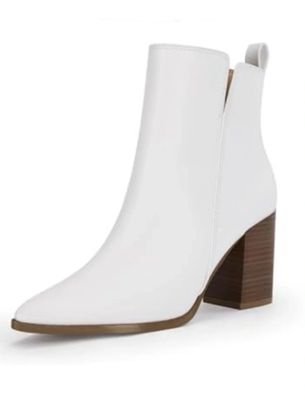 NWT Rilista Womens V Cutout Ankle Boots Pointed Toe Chunky 9.5  White  zipper